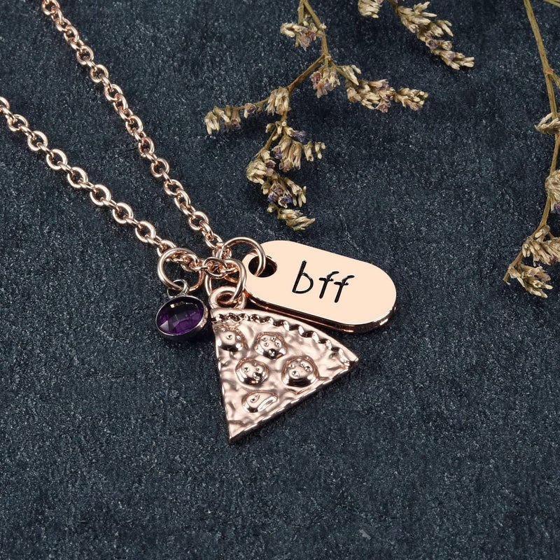 Top Plaza 6 Pcs Rose Gold Best Friends Forever BFF Friendship Necklace Engraved Rhinestone Pizza Pendant Necklaces - Image 5